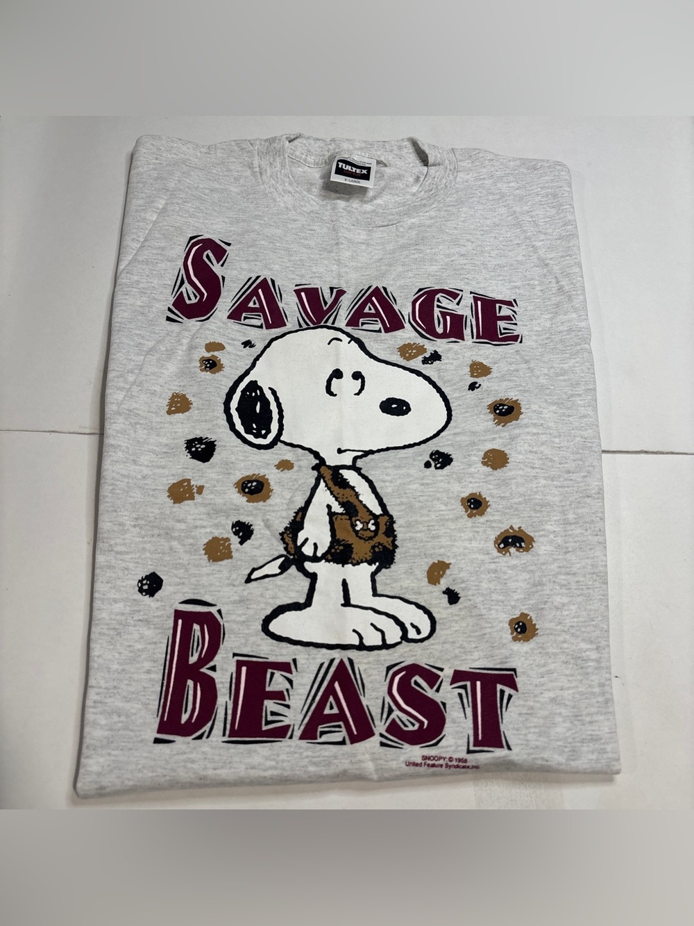 Vintage 90’s Snoopy Savage Beast Caveman Tultex Gray Tee Shirt XL